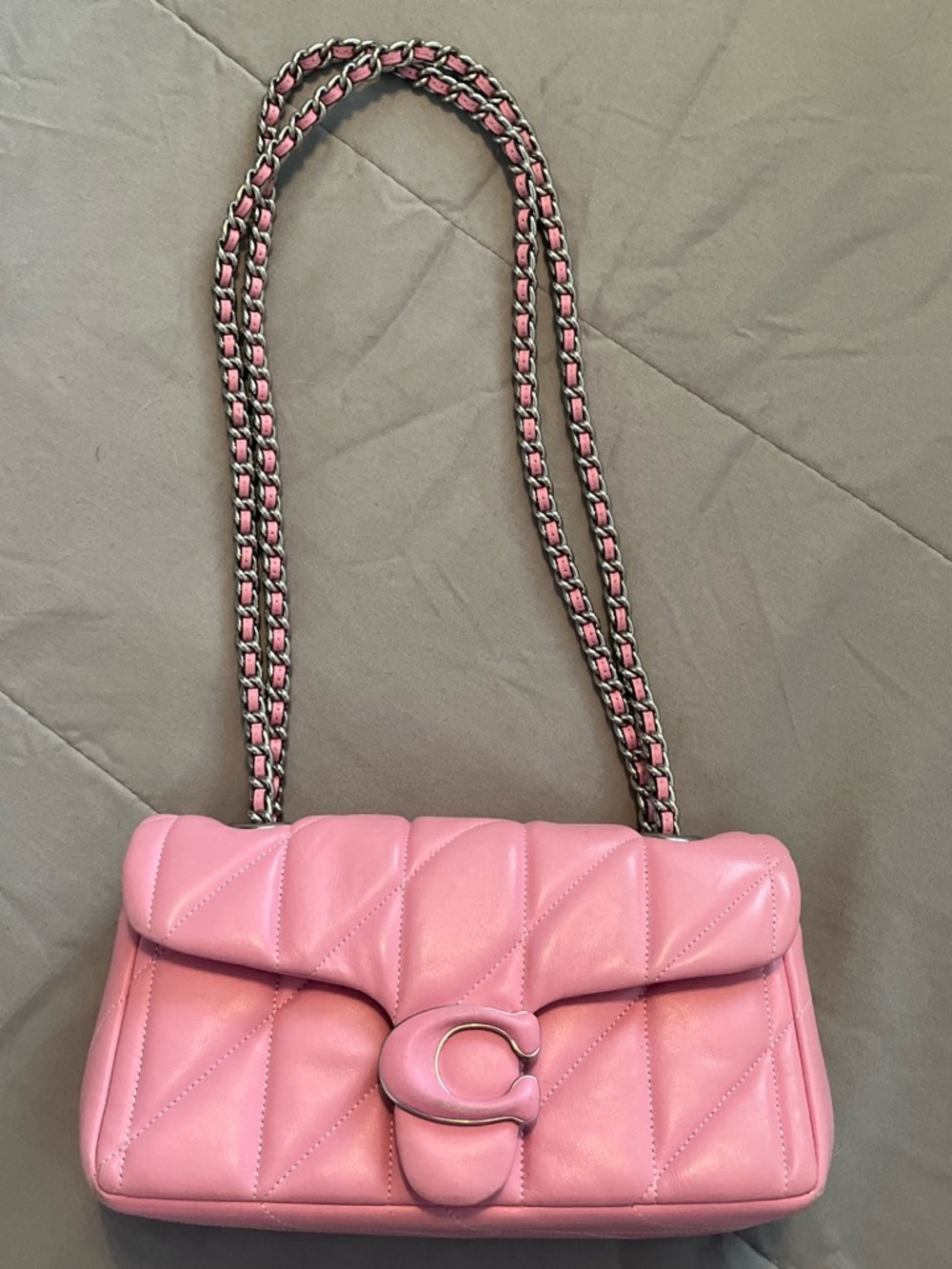Coach Pink Quilted Leather Shoulder Bag with Chain Strap